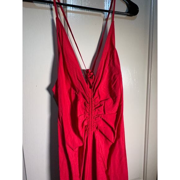 NWT Gap Women's Red V-Neckline Ruched Slip Midi Dress Size XL - Picture 4 of 12